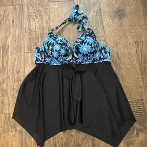 Halter Blue Floral Tankini Top